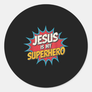 Småbarn Jesus är min superhjälte, Christian God so Runt Klistermärke