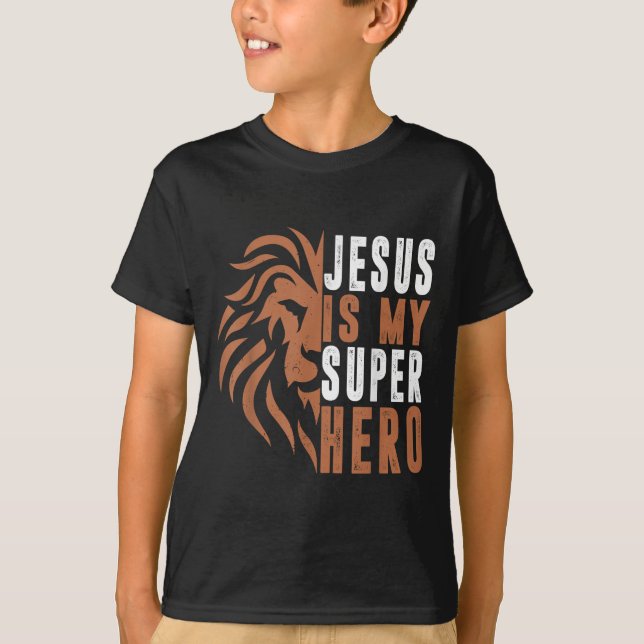Småbarn Jesus är min superhjälte, Christian God so T Shirt (Framsida)