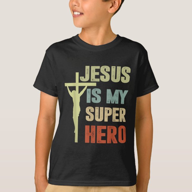 Småbarn Jesus är min superhjälte, Christian God so T Shirt (Framsida)