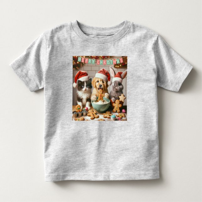 Småbarn jul T-shirt med hund, katt, bunny (Framsida)