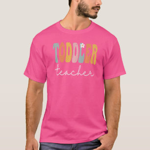 Småbarn Lärare Retro Groovy Women Lycklig första d T Shirt