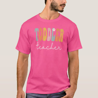 Småbarn Lärare Retro Groovy Women Lycklig första d T Shirt