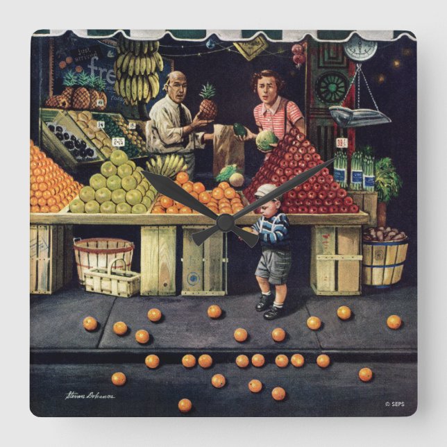 Småbarn och orangar fyrkantig klocka (Framsida)