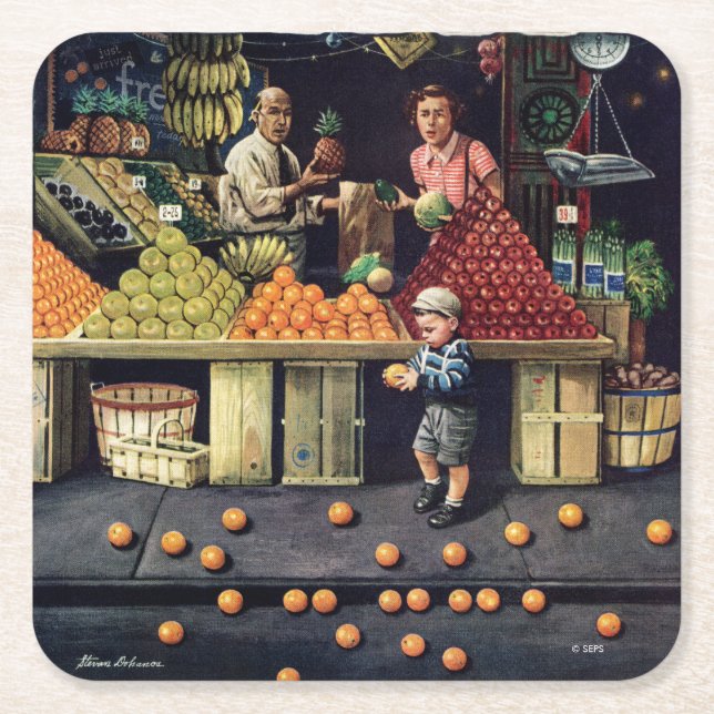 Småbarn och Orangar Underlägg Papper Kvadrat (Framsidan)