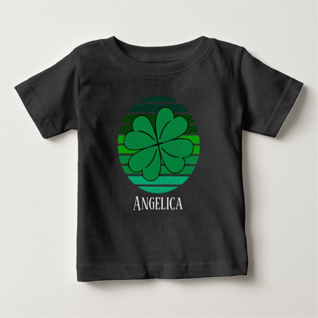 Småbarn St. Patrick-dagen Namn 4 Löv Klöver Retro T Shirt (Framsida)