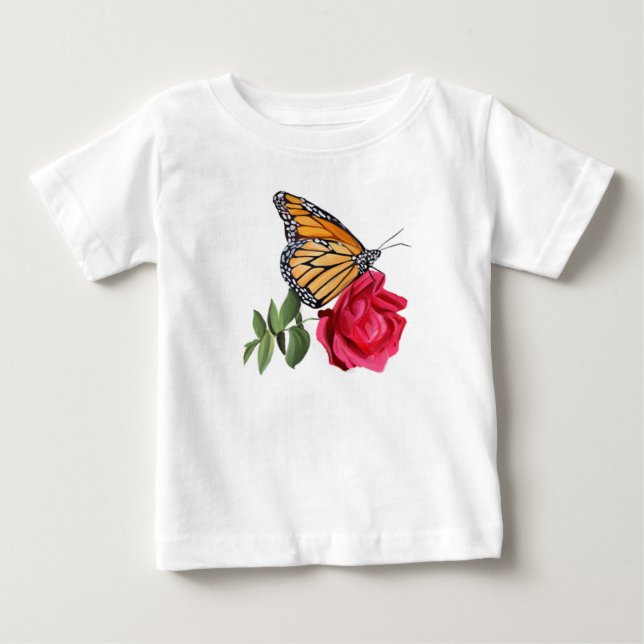 Småbarn T-shirt med Monarch Butterfly på Röd ros (Framsida)