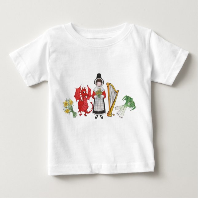 Småbarn T-shirt: Welsh Daffodils Dragon Leeks Harp Tee Shirt (Framsida)