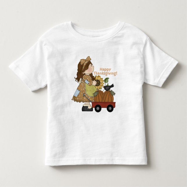 Småbarn Thanksgiving Girl långärmad t-shirt (Framsida)