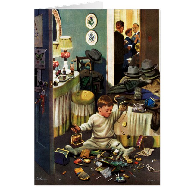 Småbarn tömmer handväskor hälsningskort (Framsidan)