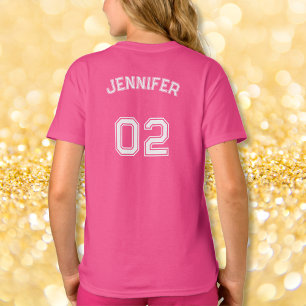 Småbarn Tonåring Girl Namn Jersey Number Rosa Spor T Shirt