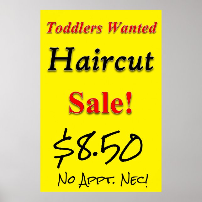 Småbarn ville Poster Haircut Sale Beauty Salon (Framsidan)