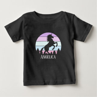 Småbarn Vintage Sunset Unicorn Namn Födelsedatum T Shirt