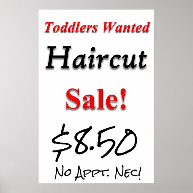 Småbarn Wanted Haircut Sale Beauty Salon Poster (Framsidan)