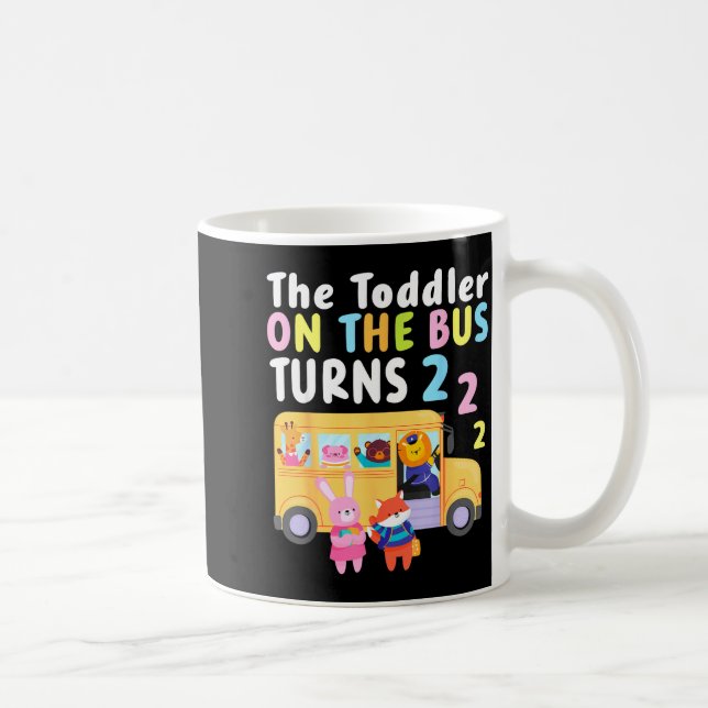 Småbarnet På Bussen Fyller Två År Sött Djur Kaffemugg (Höger)