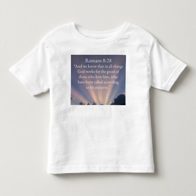 Småbarns Romans 8:28 Bibelvers T-Shirt (Framsida)