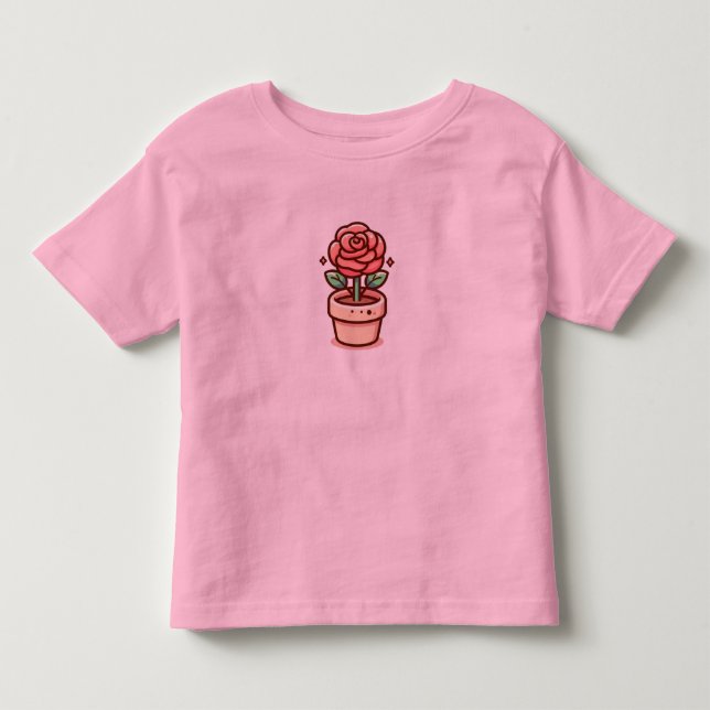 Småbarns rosafärgad T-shirt med en vacker ros-cyke (Framsida)