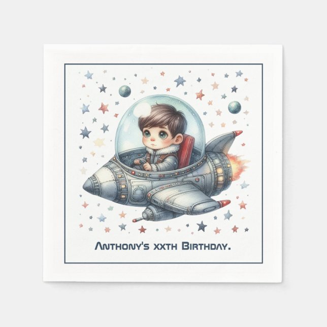 Småbarnsastronaut Rymdtema Födelsedagsfest Pappersservett (Framsidan)