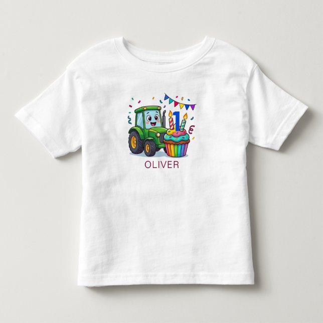 Småbarnstraktor Färgglada Namn Ålder T-Shirt (Framsida)