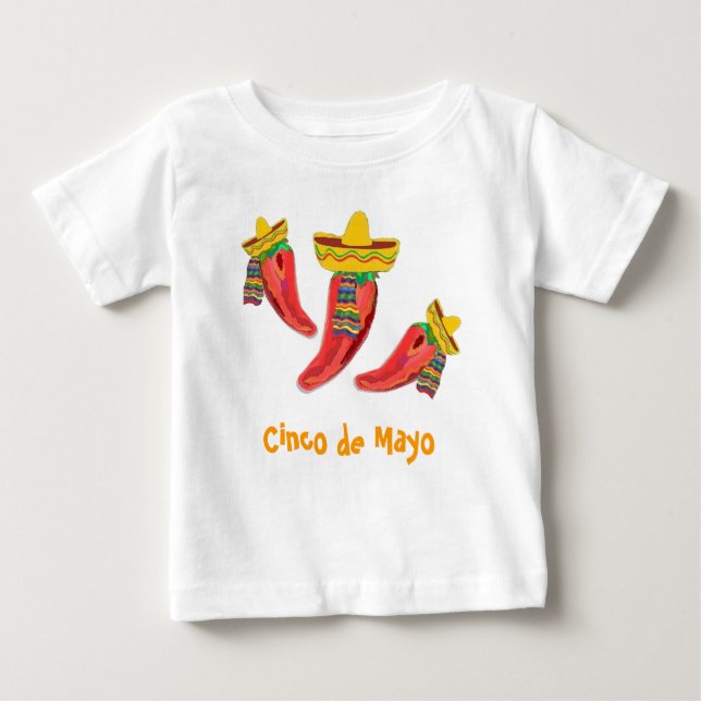 Småbarnutslagsplatsskjorta. Chilipeppar, Cinco de T-shirt (Framsida)