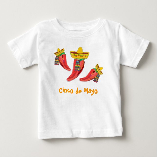 Småbarnutslagsplatsskjorta. Chilipeppar, Cinco de Tröja (Framsida)