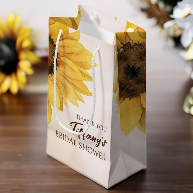 Småblommiga duschmunkavyttring för presentsäck (Sunflower bridal shower shower favor gift bag)