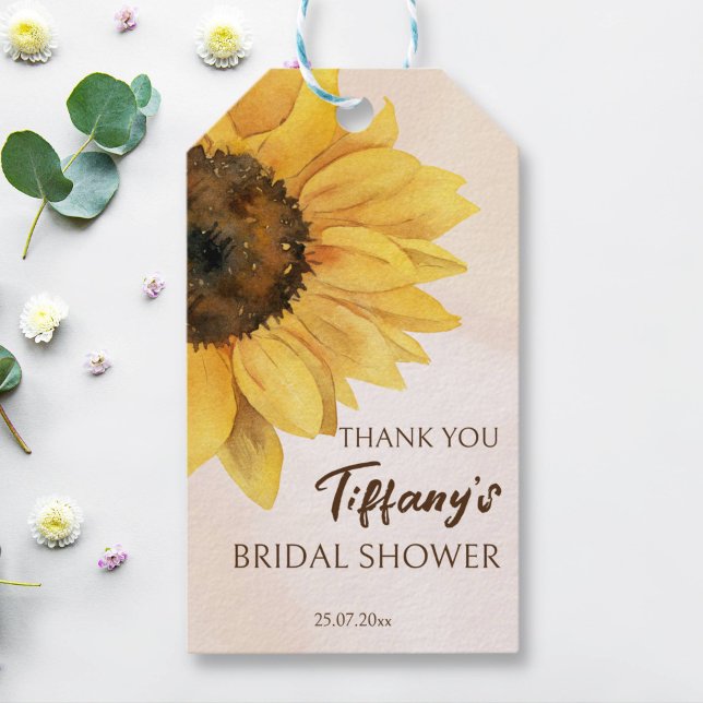 Småblommiga duschmunkavyttring för presentsäck presentetikett (Sunflower favor gift tags bridal shower favors baby shower favors watercolor modern sunflower favor)