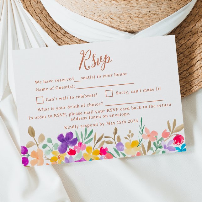 Småblommor bröllop OSA kort (Painted garden wildflowers script wedding RSVP card)