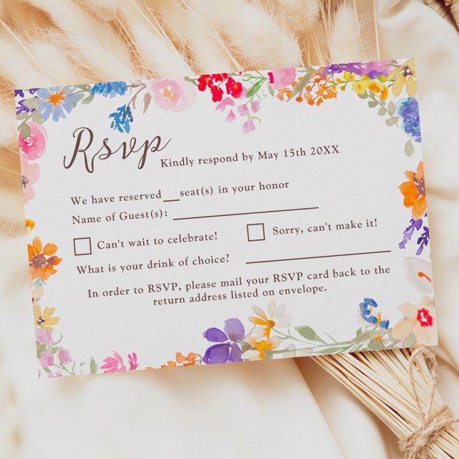 Småblommor i blommigten bröllop OSA kort (Boho garden summer floral wildflowers wedding RSVP card)
