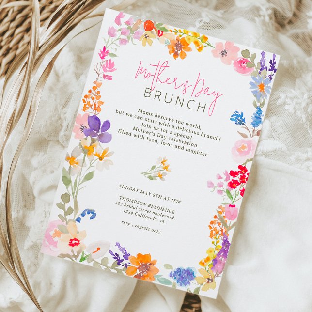 Småblommor i blommigten mors dag inbjudningar (Boho garden summer floral wildflowers mother's day invitation)