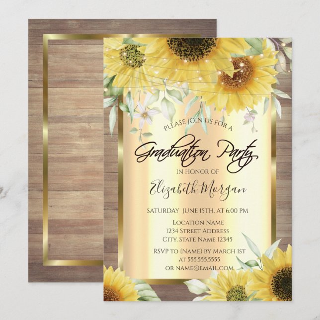 Småblommor,Ljus,Wood Studenten Inbjudningar (Fram/baksida)