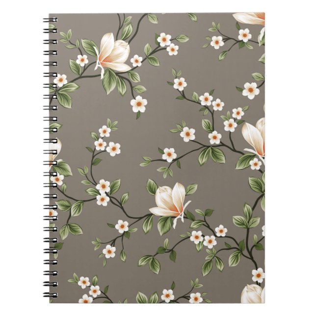 Småblommor med grönt löv mönster o anteckningsbok (Framsidan)