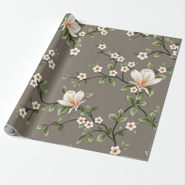 Småblommor med grönt löv mönster o presentpapper (Utrullad)