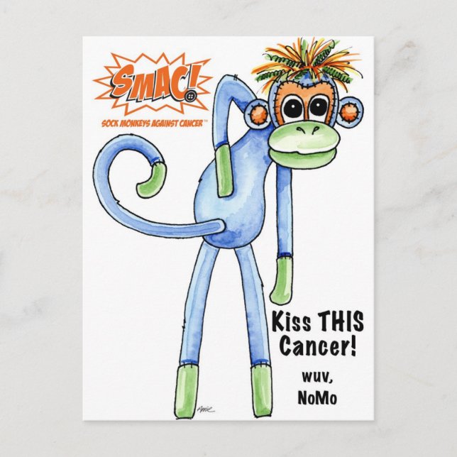 SMAC! Sock monkey mot cancer - NoMo Vykort (Framsida)