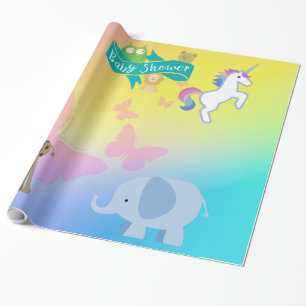 Smådjur och fjärilar Babyfirande Gult Blått Presentpapper