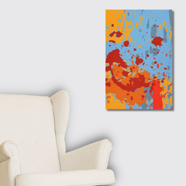 Småfärgad färgplatta för sommarblått Orange med kr Canvastryck (Vibrant Abstract Summer Blue-Orange Paint Splatter Canvas Print)