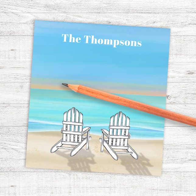 Småfärgsstolpar för havsbottnen vid kusten anteckningsblock (Beach Watercolor Adirondack Chairs Custom Notepad.)