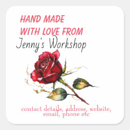 Småföretagsetikett som är tillverkad med kärlek re fyrkantigt klistermärke