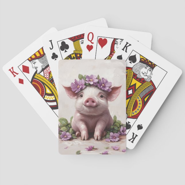 Smågrisar i Lila Flower Krona Casinokort (Baksidan)