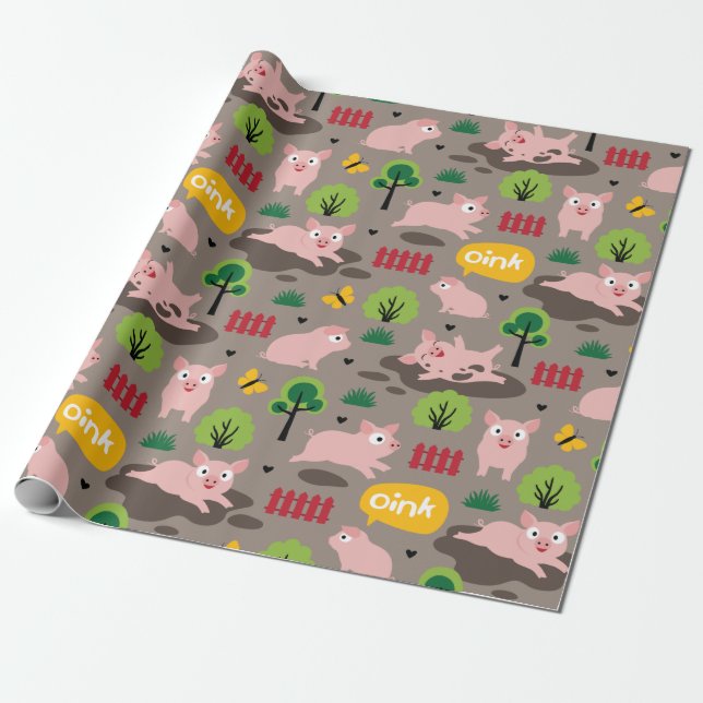 Smågrisar i lycklig i Lera, Pappra för inkapsling Presentpapper (Utrullad)