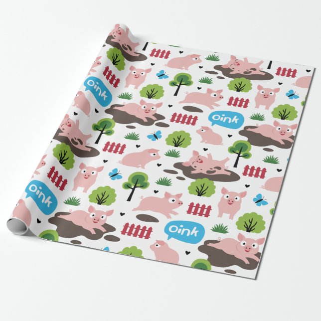 Smågrisar i lycklig i Lera, Pappra för inkapsling Presentpapper (Utrullad)