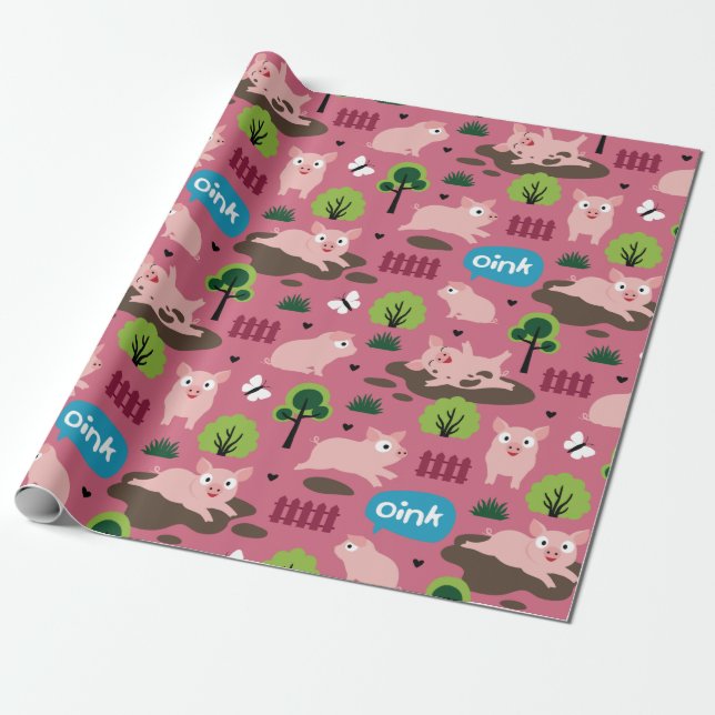 Smågrisar i lycklig i Lera, Pappra för inkapsling Presentpapper (Utrullad)