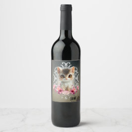 Smakande, flytande kattunge vinflaska etikett