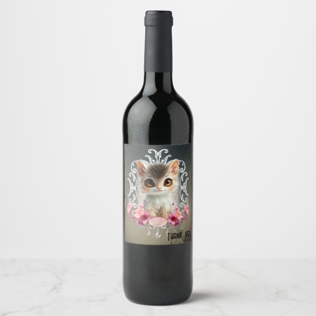 Smakande, flytande kattunge vinflaska etikett (Framsida)