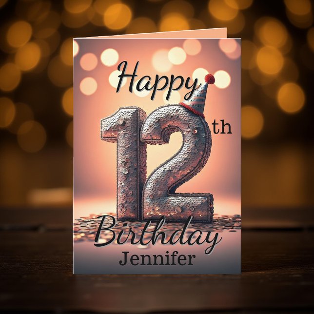 Smakande Sequin 12:e Birthday-firande Kort (Skapare uppladdad)