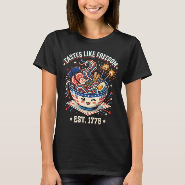 Smakar som frihet 4 juli 1776 Patriotisk T Shirt (Framsida)