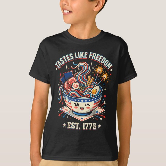 Smakar som frihet 4 juli 1776 Patriotisk T Shirt (Framsida)