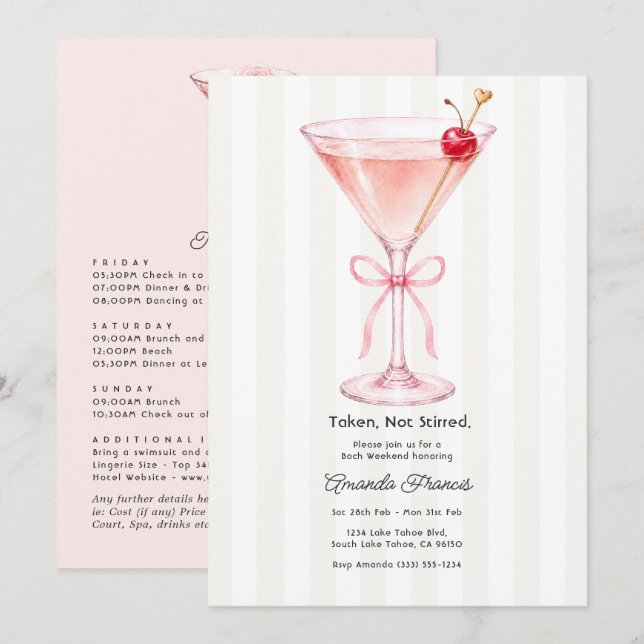 Smakat Inte Rört Rosa Martini Möhippa Inbjudningar (Fram/baksida)
