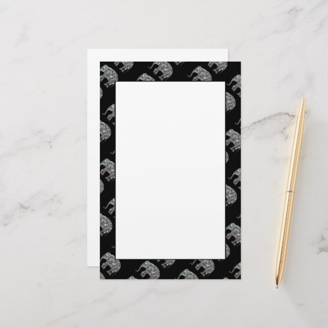 Smakfärgad silver-mosaik Elephant mönster Brevpapper (Fram/Back In Situ)