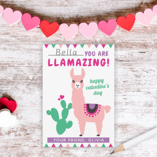 Smakfull rosa lama flickor klassrum valentin anteckningskort