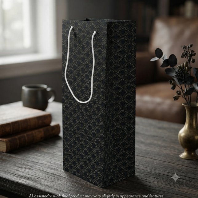 Smakfullt Charcoal Gotisk Korp (Charcoal raven wine bag for dark academia hosts celebrating a candlelit dinner party.)